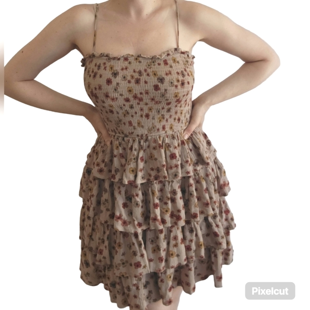 Boho Floral Tiered Sundress – Smocked Bodice – Cottegecore dress - STORIA Size S